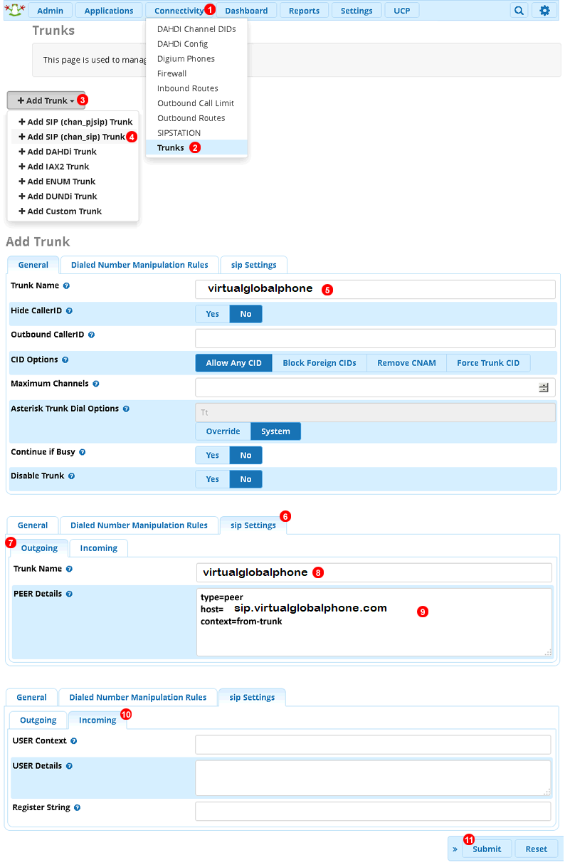 VirtualGlobalPhone-SIP integration with FreePBX