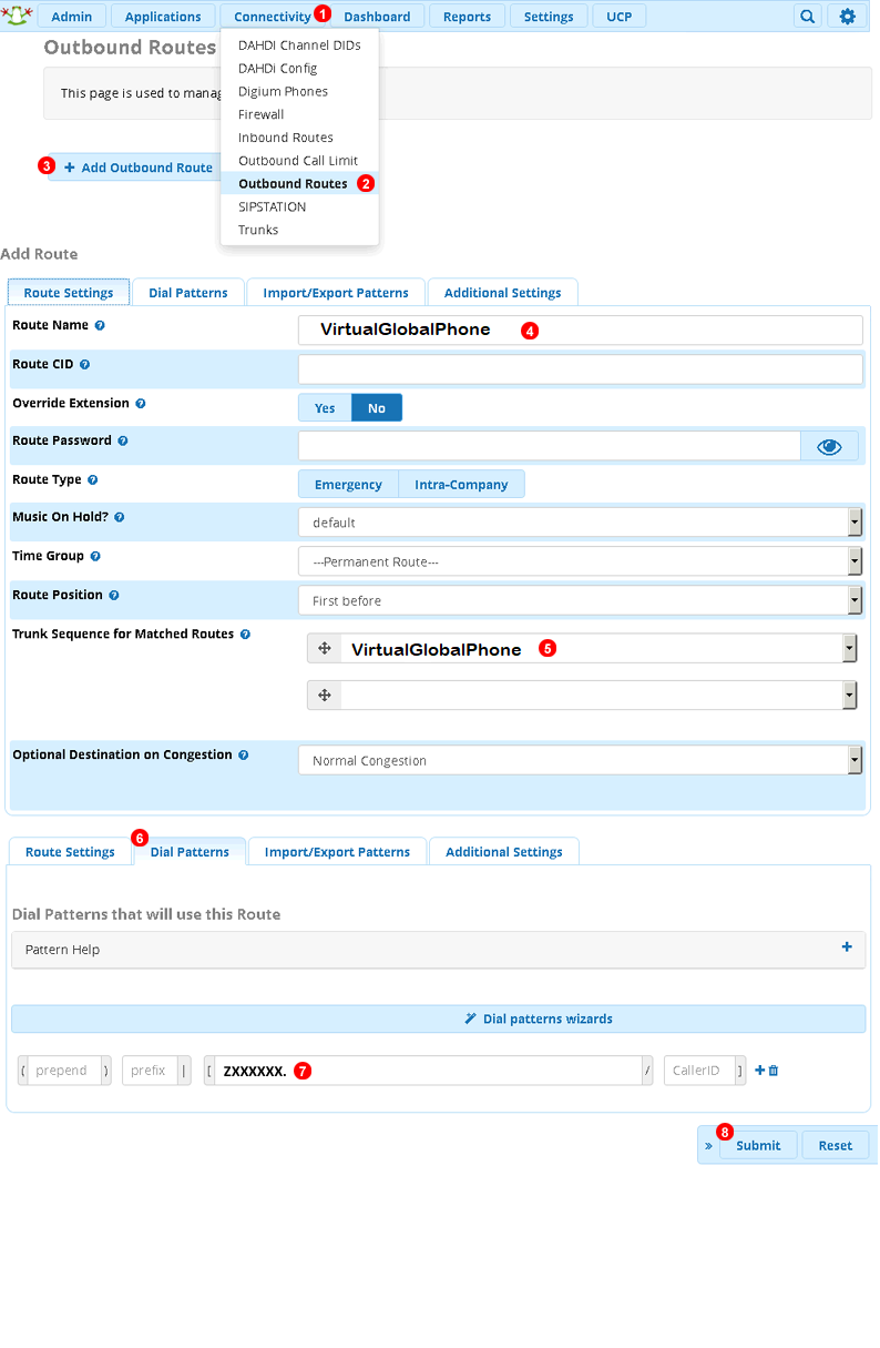 FreePBX and VirtualGlobalPhone SIP trunk for Outgoing 